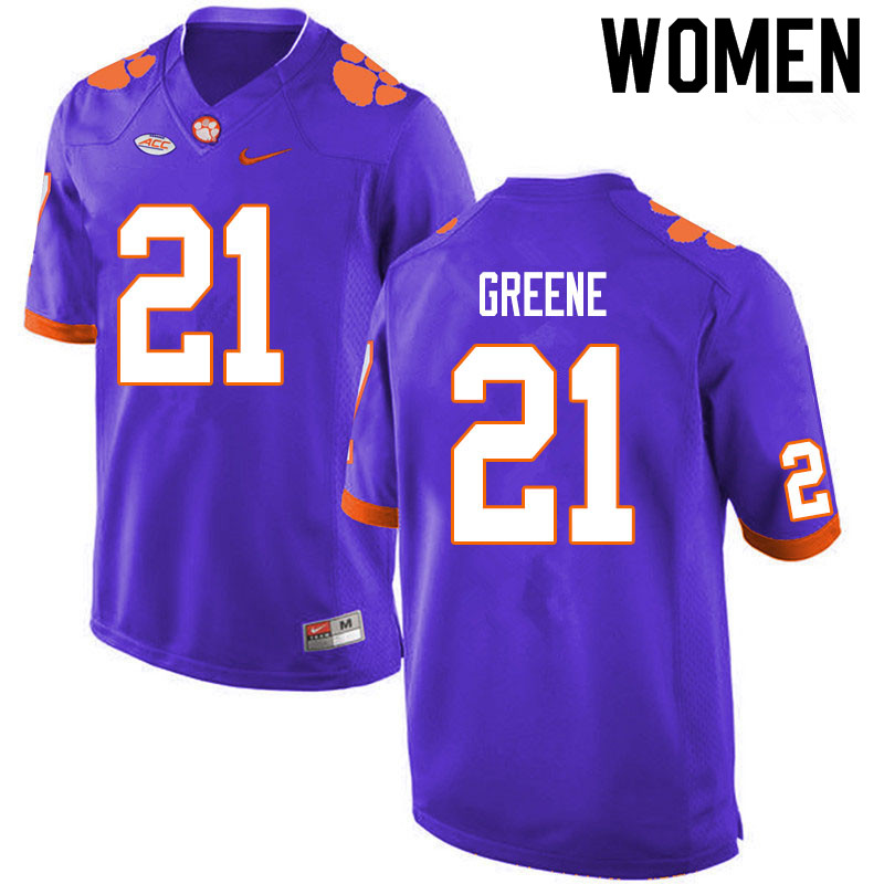 Women #21 Malcolm Greene Clemson Tigers College Football Jerseys Sale-Purple
